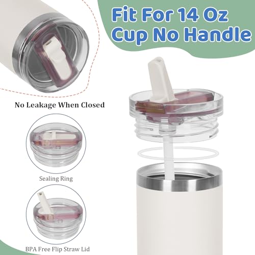 2 PACK 14 Oz Leak Splash Proof Lid, 14 Oz Tumbler Detachable Flip Straw Lid Replacement Accessories, Reusable Spill Proof Screw on Flip Straw Tumbler Cover (Black, Rose Quartz)