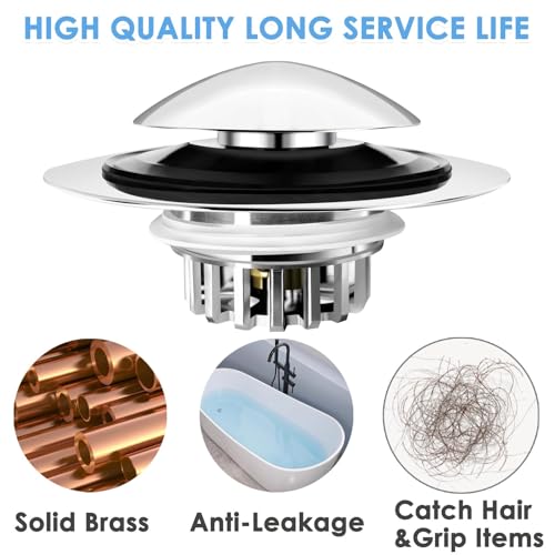 BAOLSLS Chrome Silver Bathtub Drain Stopper with Hair Catcher, 1.45-1.8 inch Fit