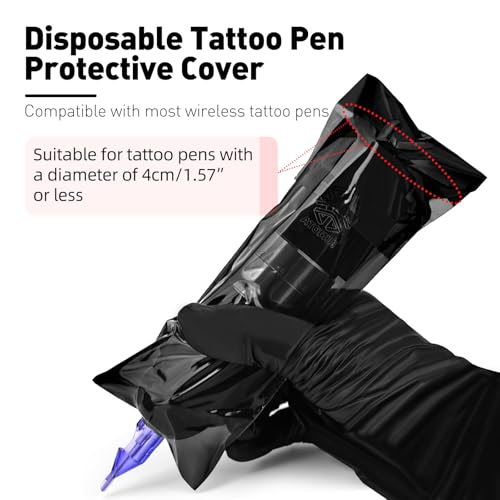 ATOMUS Tattoo Machine Covers with Self-Adhesive Strip 100pcs Black