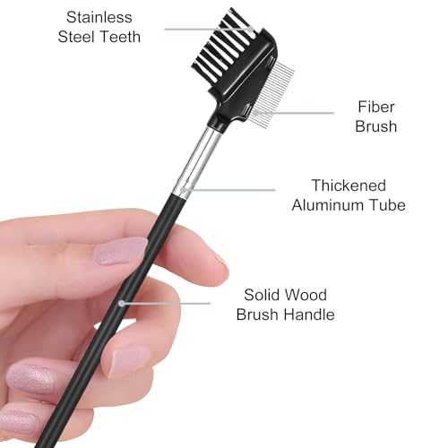 Kootinn Dual-Sided Eyelash Comb & Eyebrow Spoolie Brush with Steel Teeth