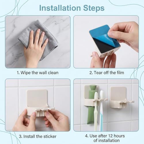 Wall-Mounted Toothbrush Holder - Adhesive Electric Toothbrush Organizer (2 Pack)