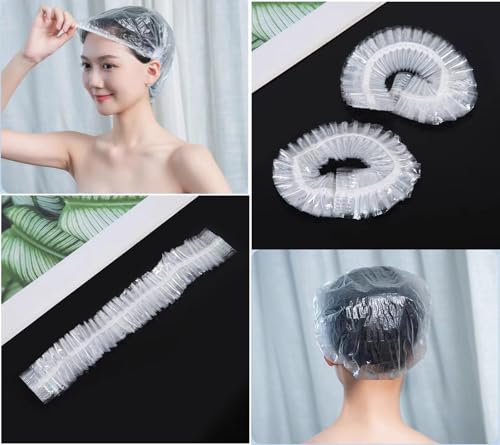 Borsicge 100 PCS Disposable Shower Caps Waterproof Clear Plastic Hair Caps