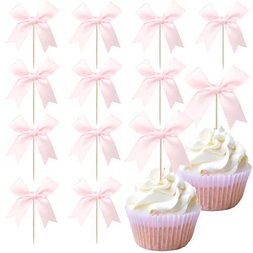 24 PCS Pink Bow Cupcake Toppers - Birthday & Baby Shower Decorations