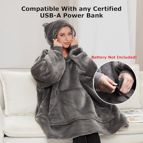 Gray Heated Wearable Blanket Hoodie - Cordless Electric Hoodie for Cold Weather
