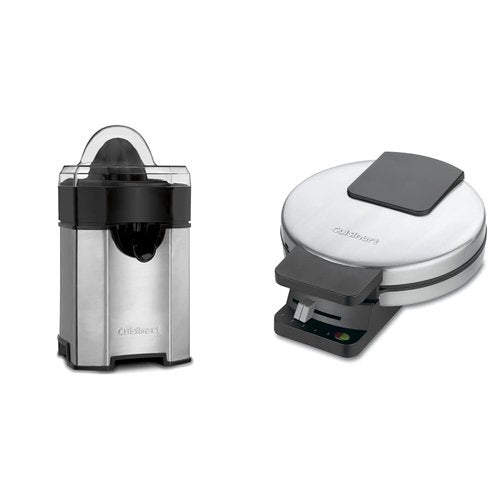 Cuisinart CCJ-500P1 Pulp Control Citrus Juicer, 1, Black/Stainless & WMR-CAP2 Round Classic Waffle Maker, Brushed Stainless,Silver