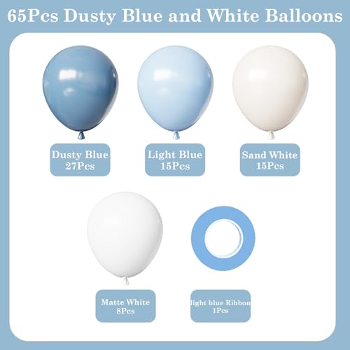 Dusty Blue Balloons Kit - 65 Pcs 12-Inch Light Blue Balloons
