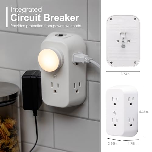 GE 6-Outlet Wall Tap with Circuit Breaker, 3-Pack, White