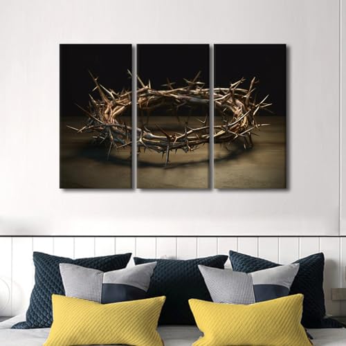 Christian Wall Decor Crown of Thorns Canvas Art 3 Panels - 28x14 Inch Each