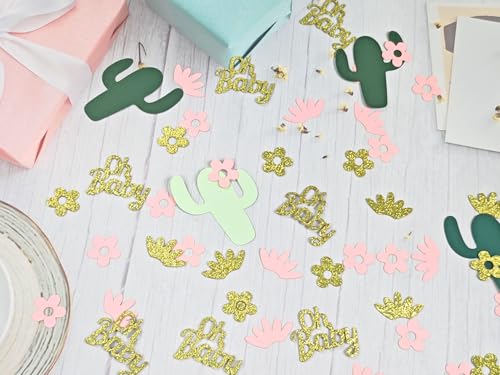 Hawaiian Cactus Baby Shower Table Confetti - 100 Pcs Pink Tropical Scatters