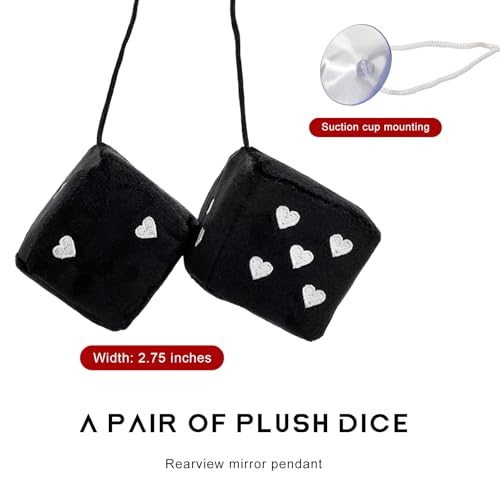 Fuzzy Plush Dice Car Mirror Ornament - 3 Inch Heart Pattern