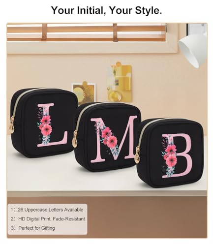 Relavel Initial Mini Makeup Bag with Handle and Zipper