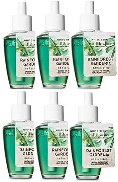 Bath and Body Works 6 Pack, Rainforest Gardenia Wallflowers ( 0.8 fl oz / 24 ml) Fragrance Refill Each