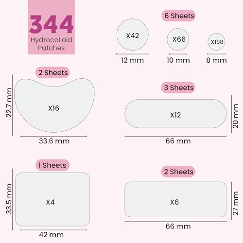 Andlane 344 Pcs Large Hydrocolloid Pimple Patches – 7 Sizes & Shapes for Face and Body