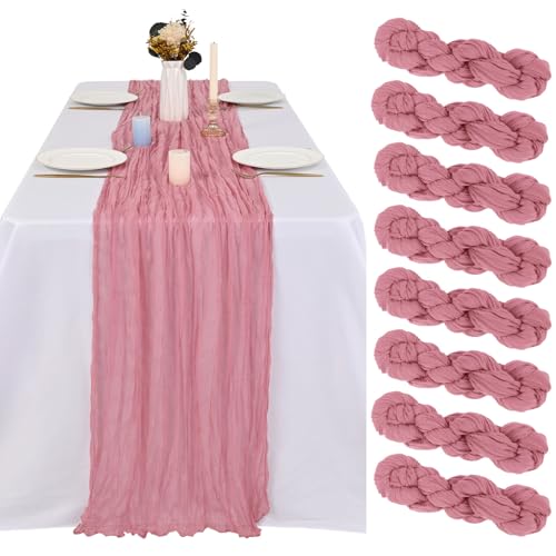 Dusty Rose Cheesecloth Table Runner - 8 Pack 35x120 Inch for Wedding & Party Decor