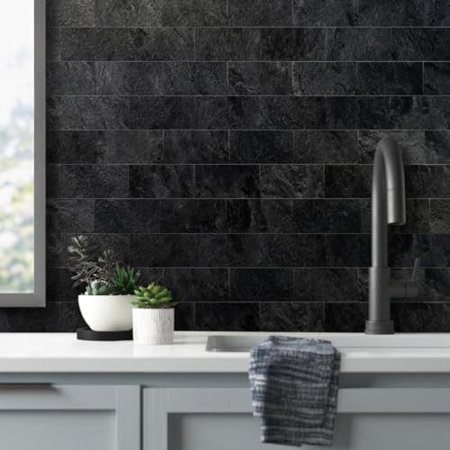 AULIGET Black Slate Peel and Stick Backsplash Wall Tiles 3x6 PVC 4-Pack