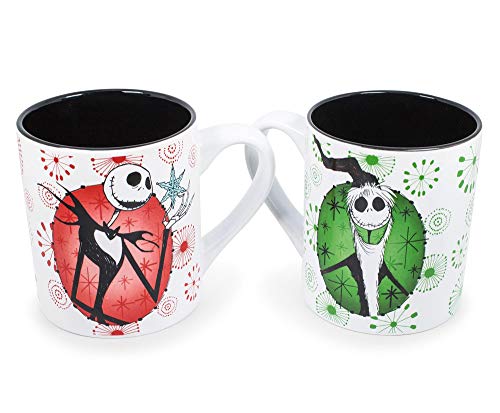 Nightmare Before Christmas Jack Holiday Themed Ceramic Mug Set - 14oz, Set of 2