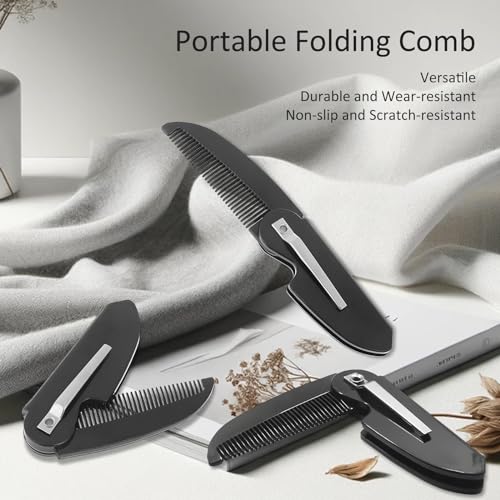 Kootinn 4-Pack Folding Mustache Comb - Handmade Metal Pocket Grooming Tool
