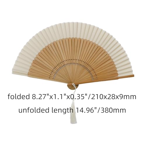 Tsnamay Classical Silk Folding Fan - Elegant White Handheld Fan for Events