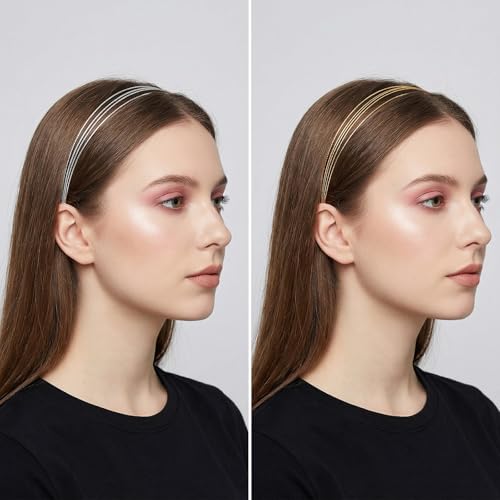 Metal Headbands 4-Pack Gold Silver Multi-Layer Hair Bands for Women