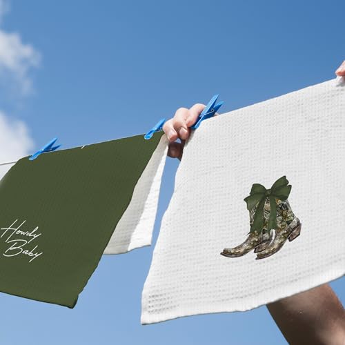 Green Bow Kitchen Dish Towels Set of 2 - Stylish Cowgirl Decor