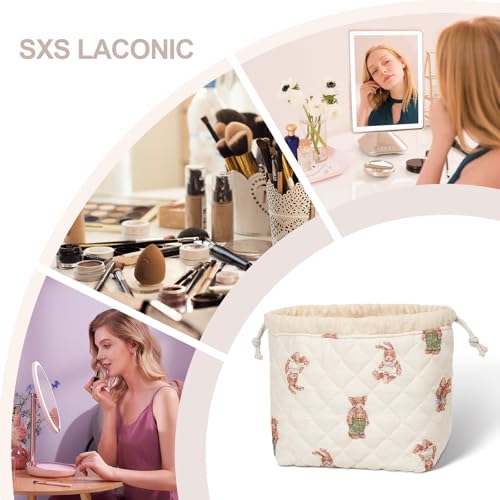 SXS LACONIC Quilted Drawstring Makeup Bag - Cute Coquette Cosmetic Pouch