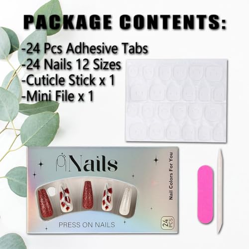 Fall Maple Leaf Press on Nails Medium Coffin Fake Nails with Glitter