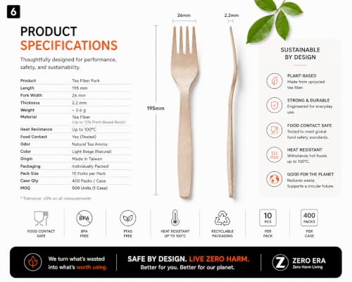 Zero Era Compostable Forks, 10 Count - Plant-Based & Plastic-Free