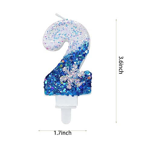 Blue Glitter Snowflake Birthday Number 2 Candle - Elegant Party Decor