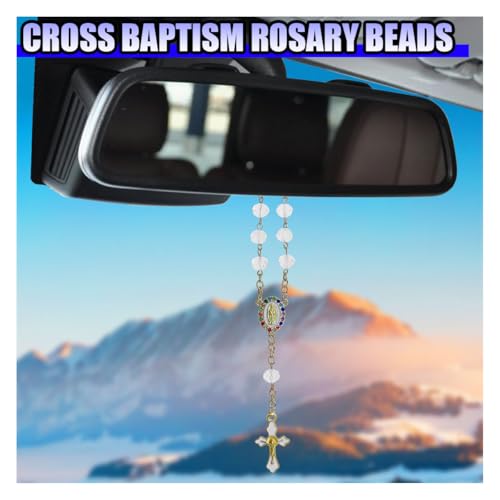 Car Rosary Rearview Mirror Pendant with Virgin Mary Charm