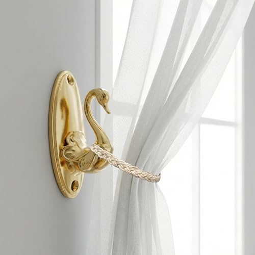 Elegant Swan Design Curtain Tiebacks - Brass Holdbacks for Windows