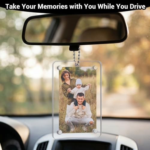 2Pcs Magnetic Car Photo Holder - Acrylic Rear View Mirror Frame