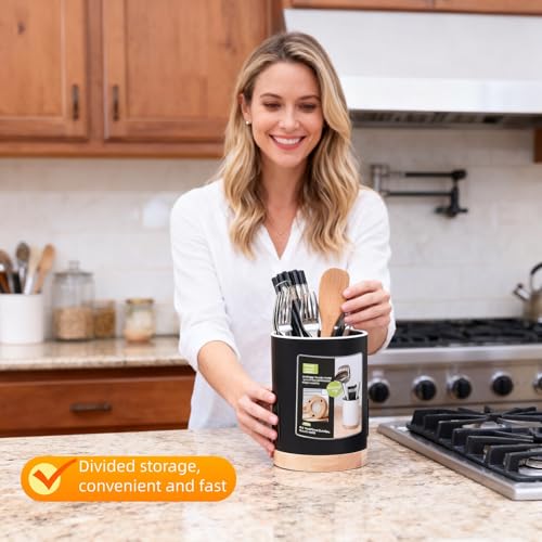 Modern Kitchen Utensil Holder with Drainage - 3 Compartment Organizer