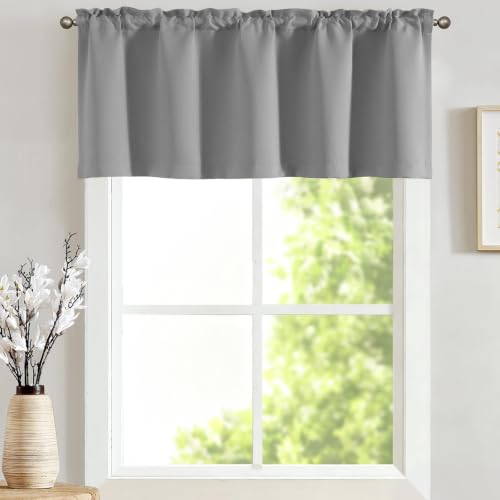 jinchan 18-Inch Solid Grey Kitchen Valance – Light Filtering Design