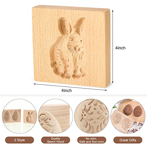 Carved Wooden Cookie Mold Set - Bunny & Easter Egg Designs, 2 Pcs