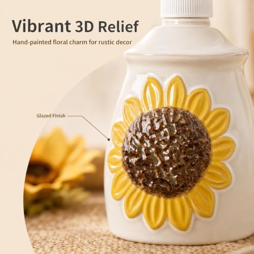 GABROC Ceramic Sunflower Soap Dispenser – Decorative 3D Floral Lotion Bottle
