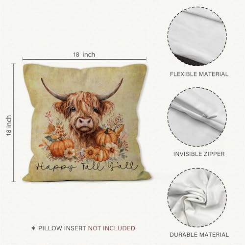 Vintage Fall Cow Throw Pillow Cover 18x18 - Rustic Farmhouse Design