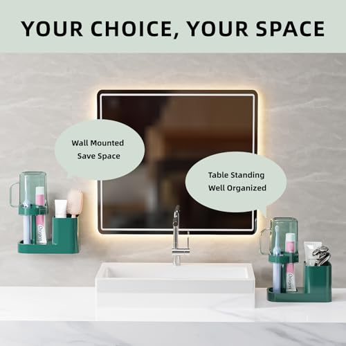 Compact Toothbrush Holder with Cup - 2 Slots Bathroom Organizer