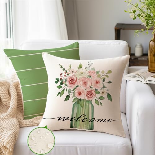 RABUSOFA Waterproof Spring Pillow Covers 18x18 Inch Set of 4