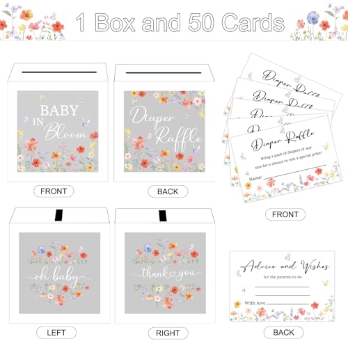 QISOLIY Clear Wildflower Diaper Raffle Tickets & Box Set