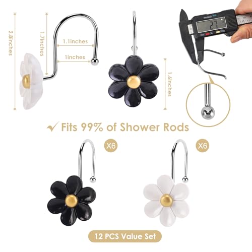 Elegant Floral Shower Curtain Hooks - 12 Rust-Proof Metal Rings