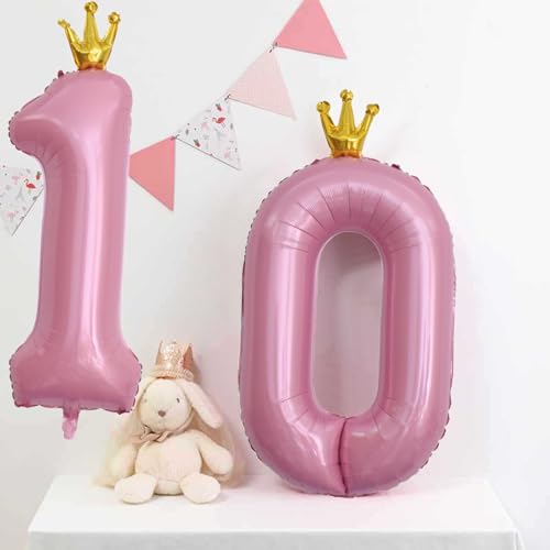 40 Inch Number 10 Pink Crown Foil Balloon Set for 10th Birthday