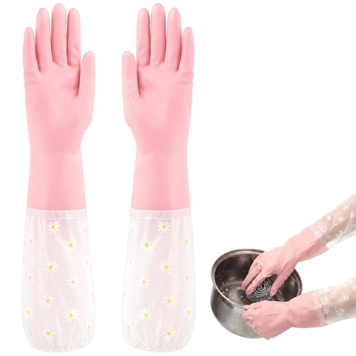 Pink Reusable Dishwashing Gloves - Non-Slip Kitchen & Gardening