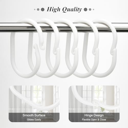C-Shaped Shower Curtain Hooks - 10 Pack White Buckle Rings