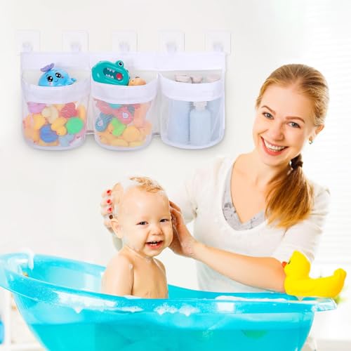Bath Toy Storage Organizer with 3 Compartments & Quick-Dry Mesh