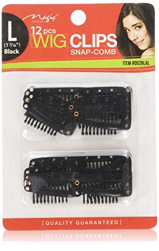 Magic Large Black Wig Clips Snap Combs 12 Pcs 1-7/16 Inch