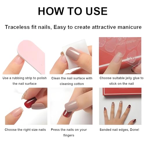 Valentines Press on Nails Short Square Red Heart Fake Nails Glossy Bow