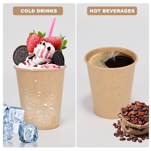 Walasaso 100 Pack 8 Oz Disposable Paper Coffee Cups - Leak Resistant & Durable