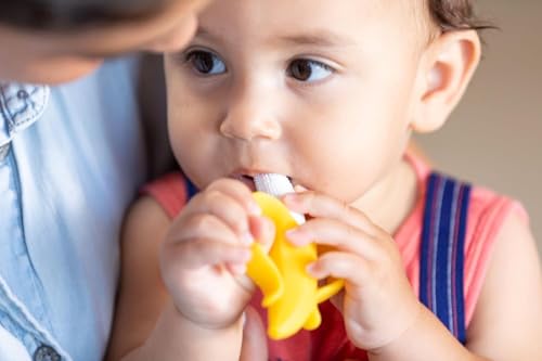 Nuby NanaNubs Gum Massager Baby Teething Toy - Soft Silicone Banana, Yellow, 3 Months+