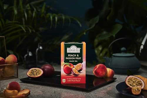 Ahmad Tea London Peach & Passion Fruit Tea Bags - 20 Count | Flavored Black Tea