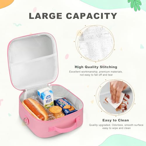 Insulated Kids Lunch Bag with Adjustable Strap - Bear Pink